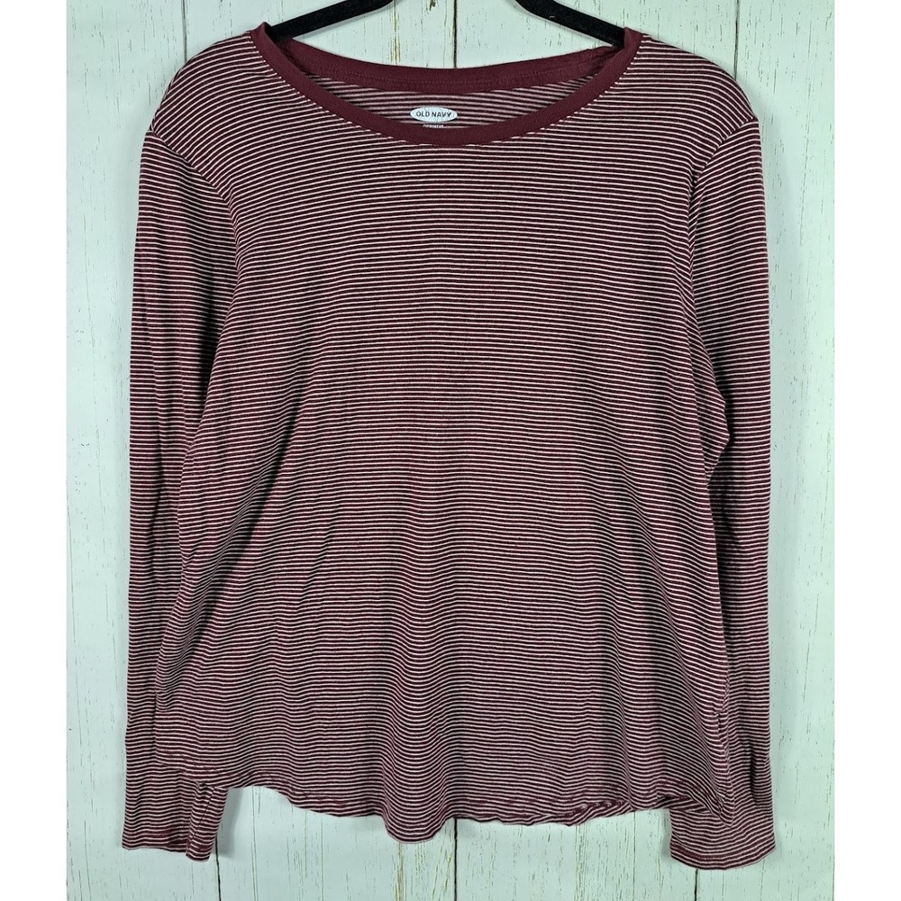 Old Navy Size Large Womens Red‎ White Striped Long Sleeve Cotton Top